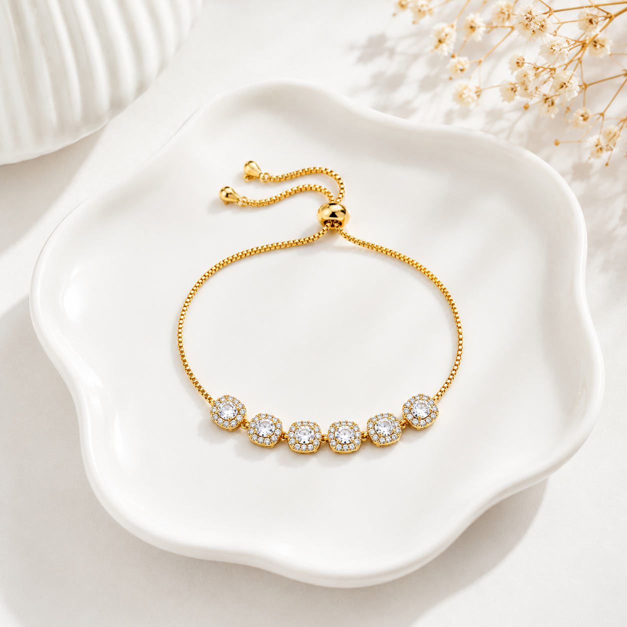 Gold Plated Slider Bracelet | Crystal Halo