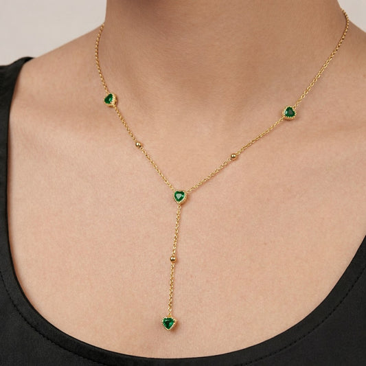 emerald green heart necklace gold plated pendant