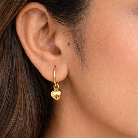 Dainty Heart Charm Hoop Earrings