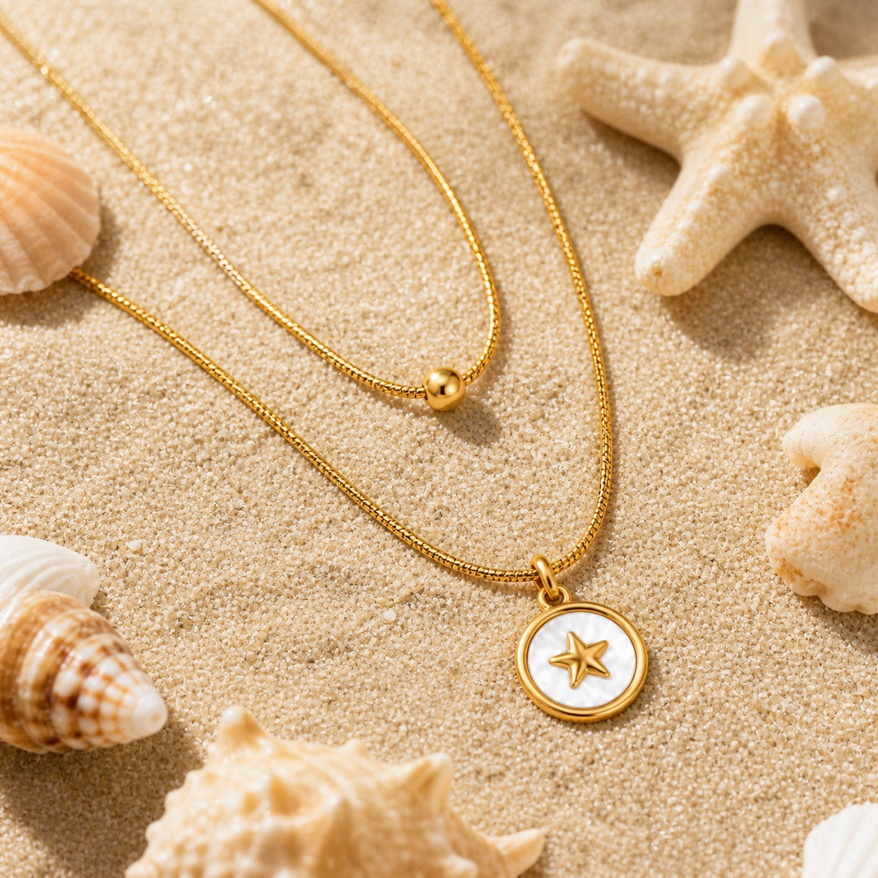 Minimal Gold Star Pendant Layered Chain Necklace