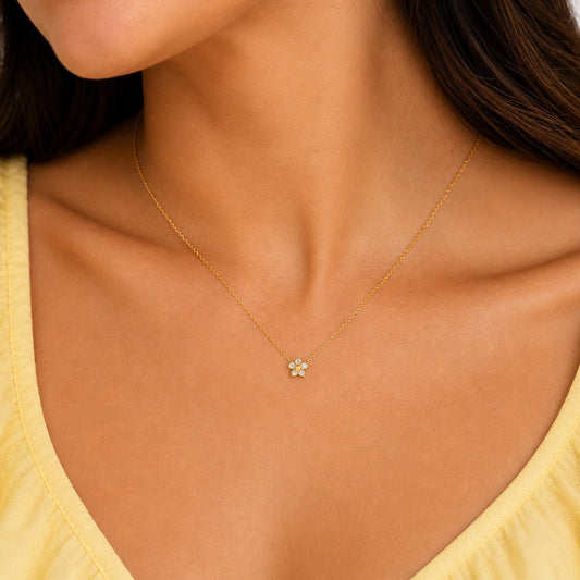 Minimal Gold Floral Crystal Charm Necklace
