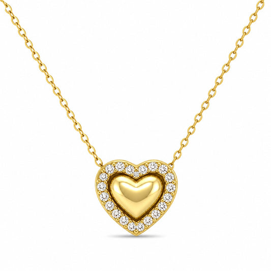 Dainty Gold Heart Halo Crystal Necklace