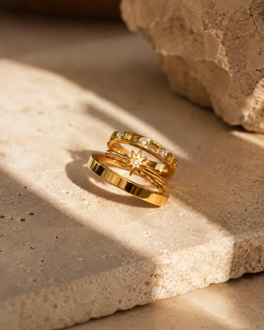 Golden Daisy Stack Ring Set
