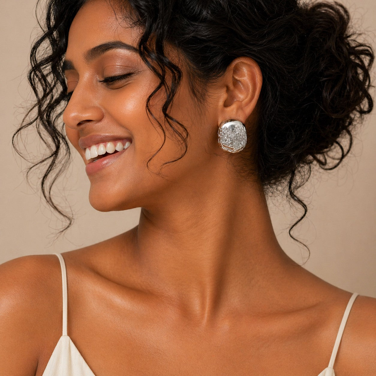 Silver Textured Chunky Hoop Earrings