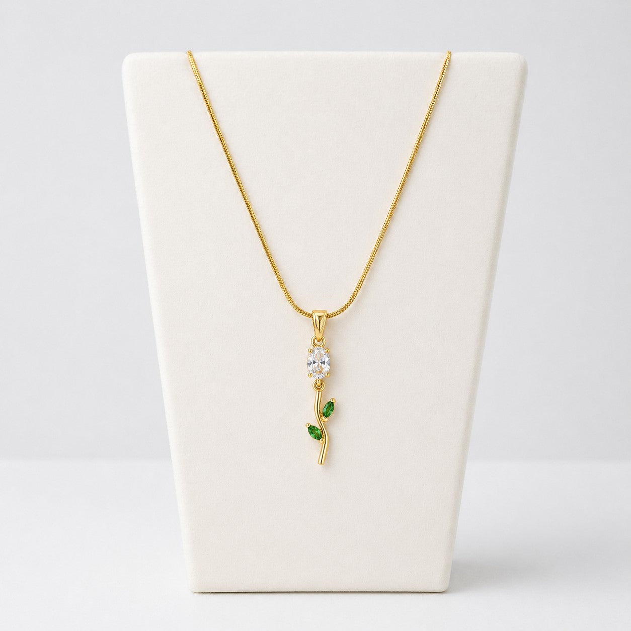 Gold White Crystal Flower Pendant Necklace