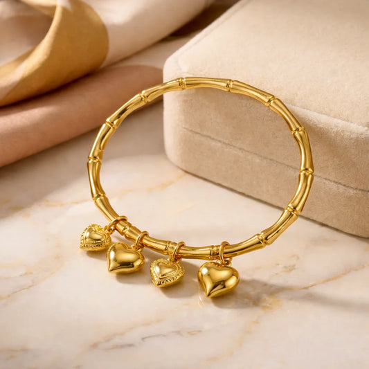 Gold Heart Charm Bracelet – Anti-Tarnish Stainless Steel, Waterproof