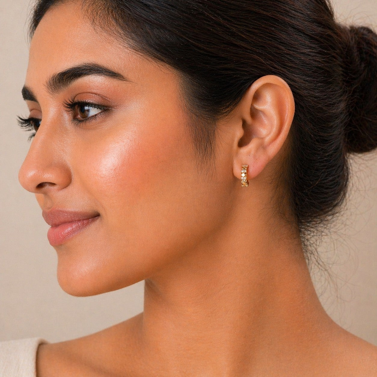 Gold Plated Diamond Accent Hoop Earrings