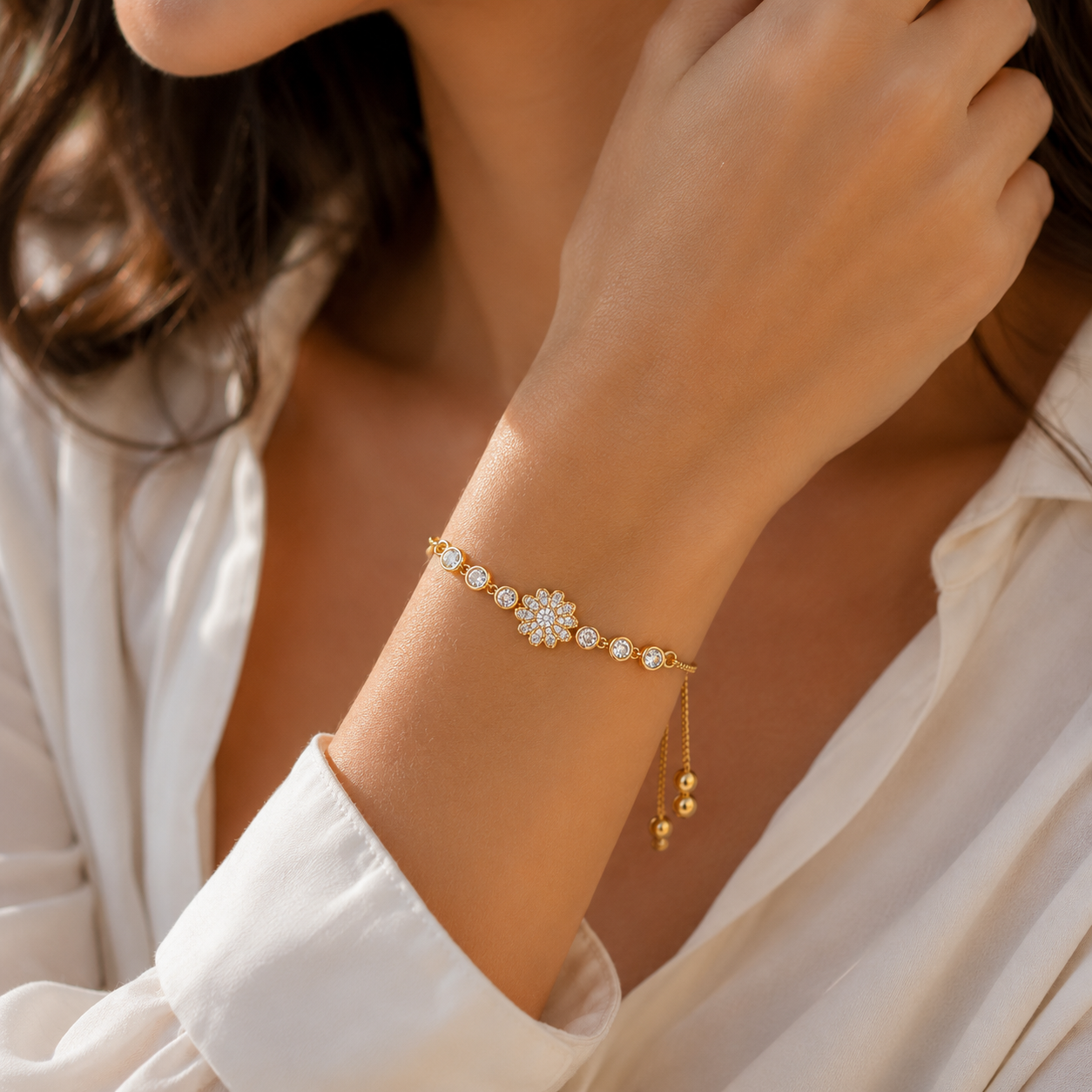Gold Plated Adjustable Flower Bracelet