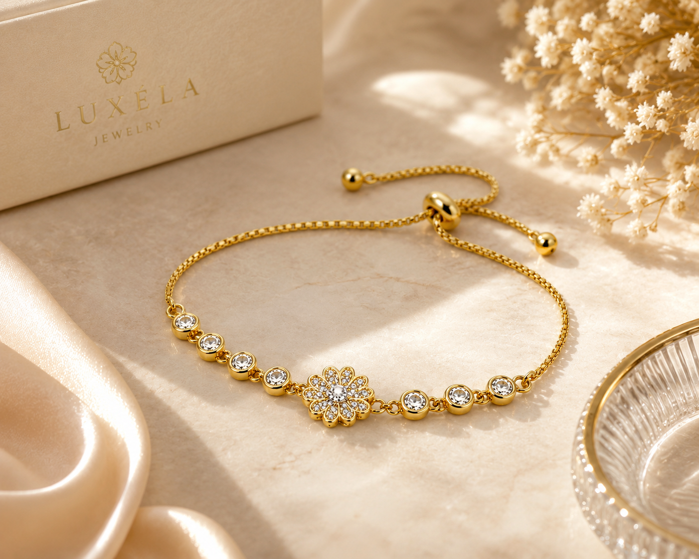 Gold Plated Adjustable Flower Bracelet