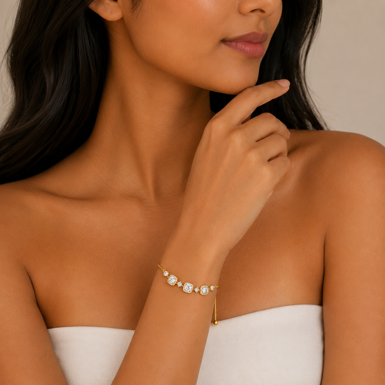 Gold Plated CZ Bracelet – Adjustable Halo Bracelet