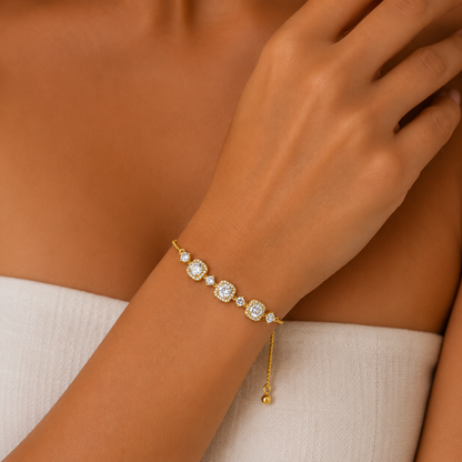Gold Plated CZ Bracelet – Adjustable Halo Bracelet
