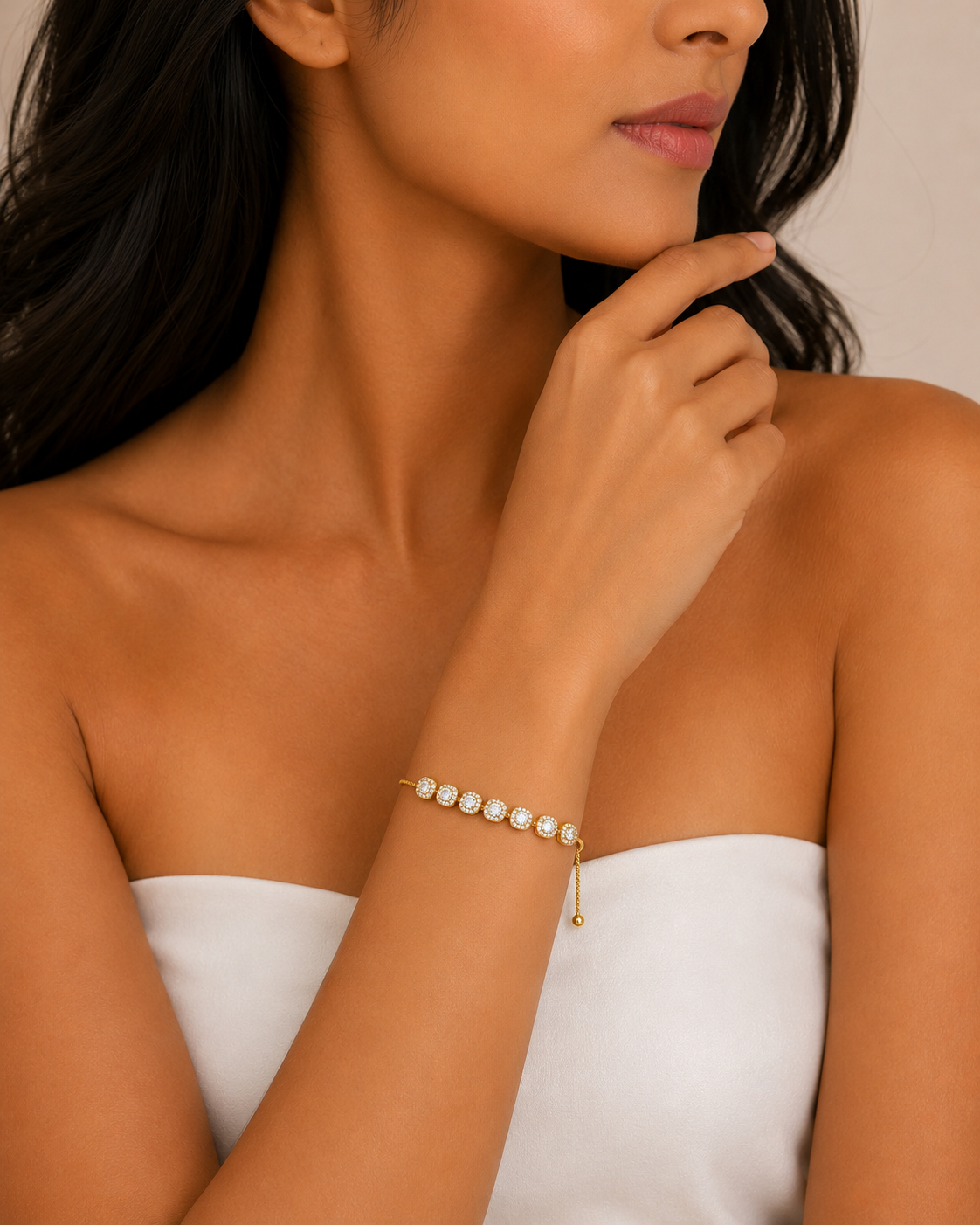 Gold Plated Slider Bracelet | Crystal Halo