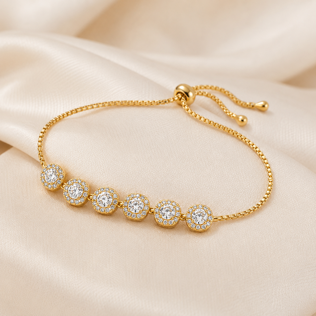 Gold Plated Slider Bracelet | Crystal Halo