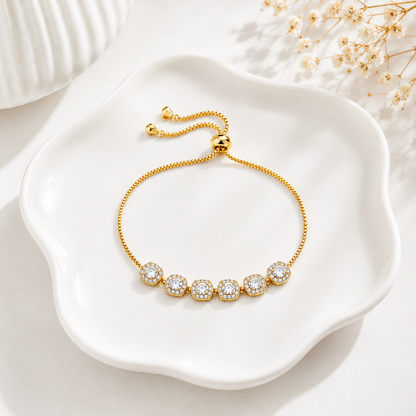 Gold Plated Slider Bracelet | Crystal Halo