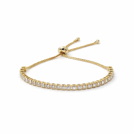 Gold adjustable tennis bracelet for women with cubic zirconia stones