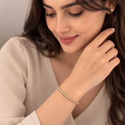Dainty gold CZ tennis slider bracelet for women