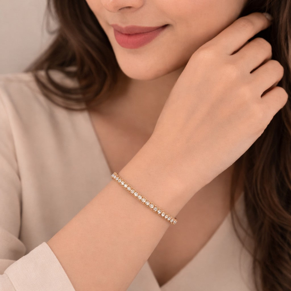 Gold adjustable tennis bracelet for women with cubic zirconia stones