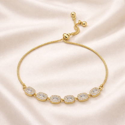 Gold plated slider bracelet with crystal halo stones for women