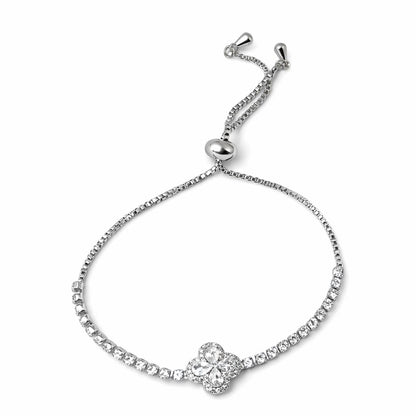 Silver Crystal Flower Bracelet – Adjustable CZ Tennis Bracelet