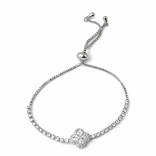 Silver Crystal Flower Bracelet – Adjustable CZ Tennis Bracelet
