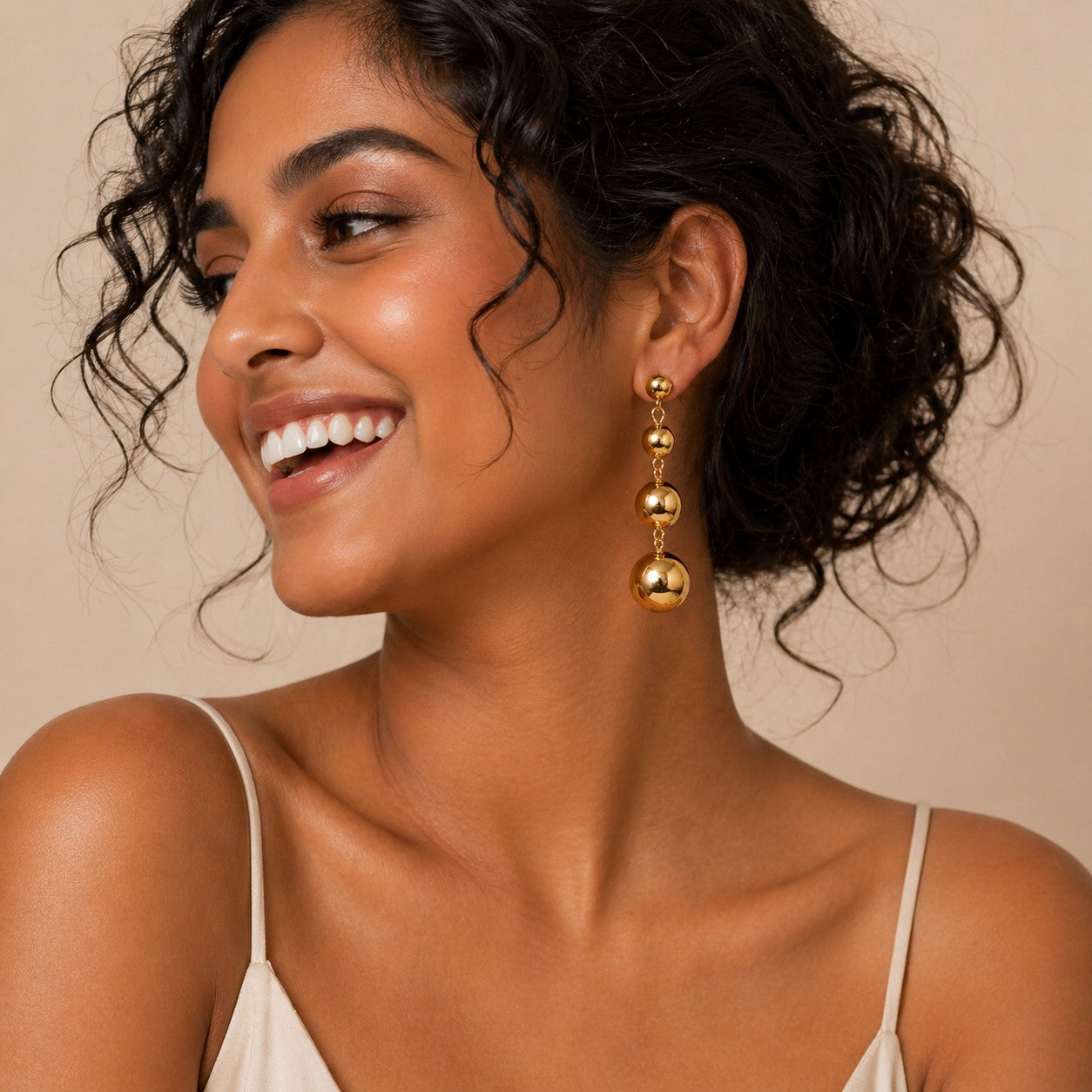 Gold Tone Multi Ball Dangle Earrings