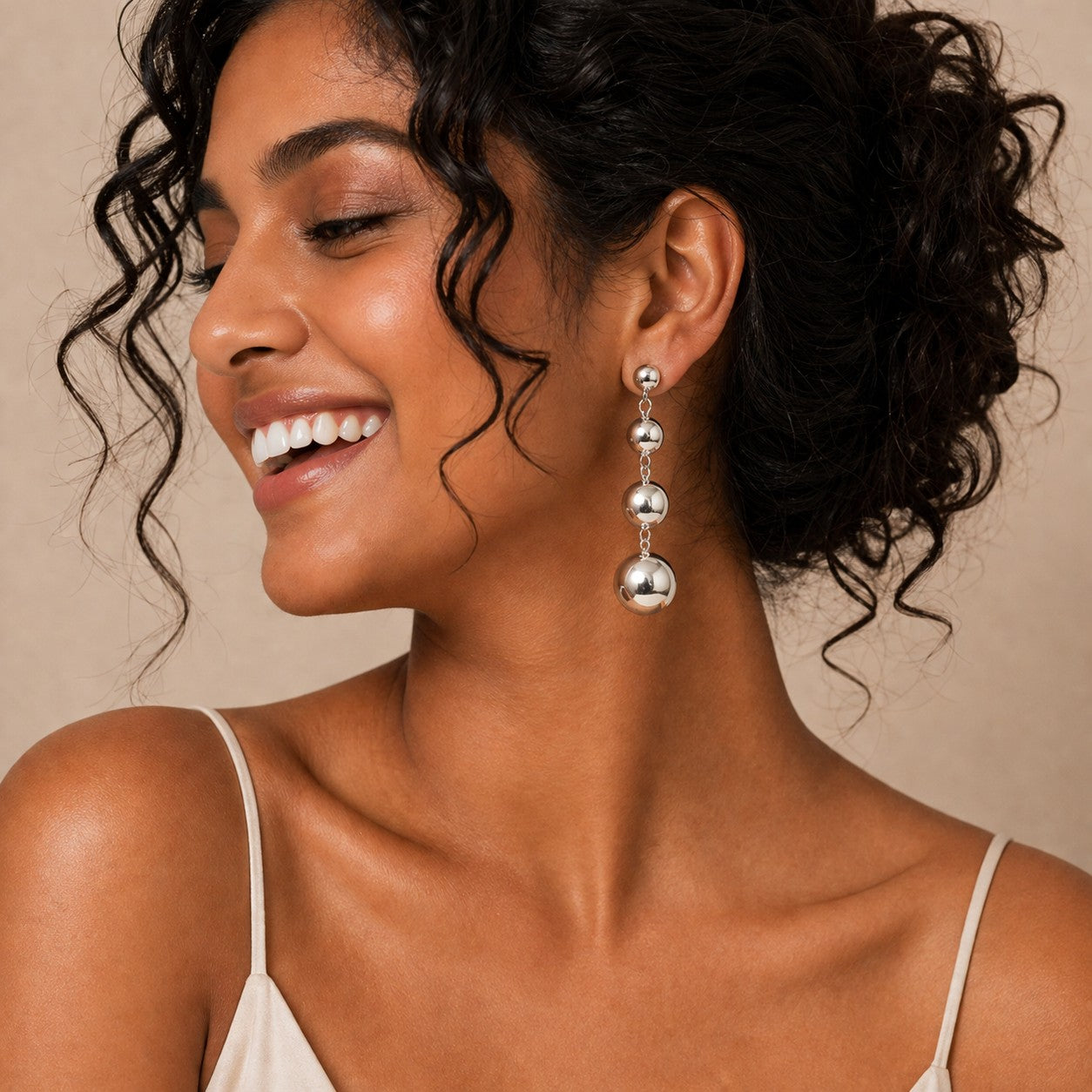 Silver Tone Multi Ball Dangle Earrings