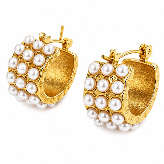 Gold Plated Pearl Hoop Earrings for Women