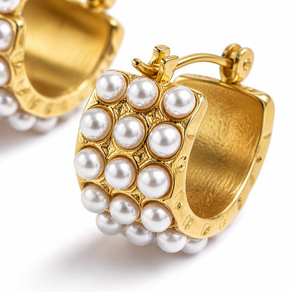 Gold Plated Pearl Hoop Earrings for Women