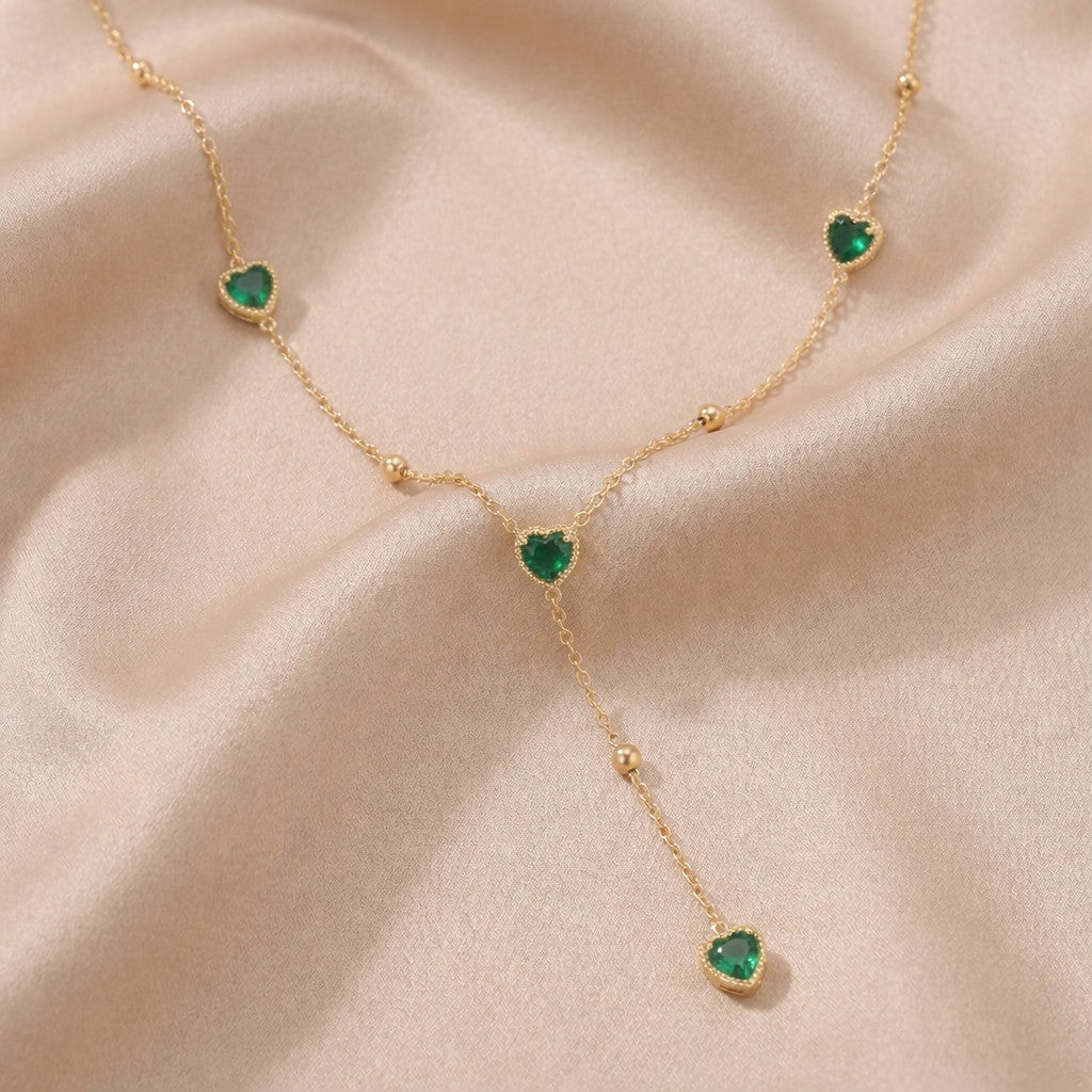 emerald green heart necklace gold plated pendant