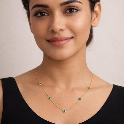 Turquoise station necklace for women gold dainty chain bezel stone jewelry