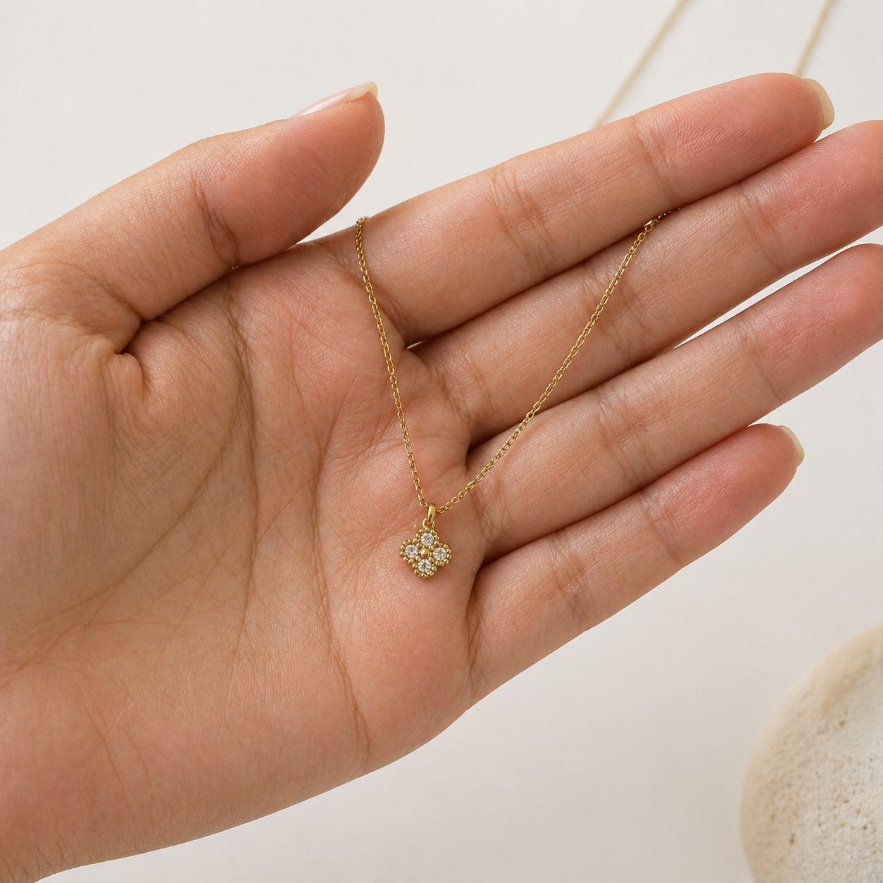 Dainty Gold Clover Crystal Pendant Necklace