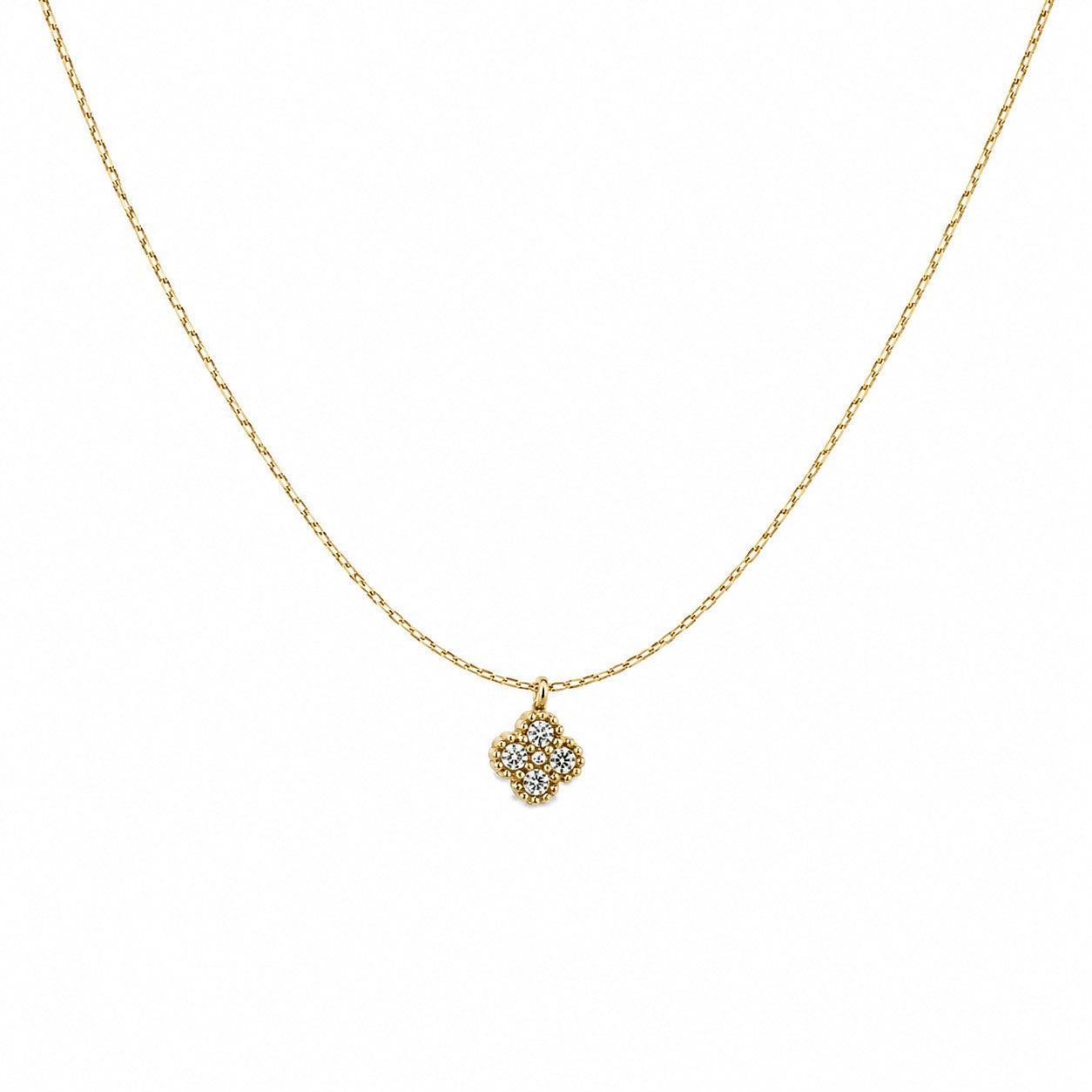 Dainty Gold Clover Crystal Pendant Necklace