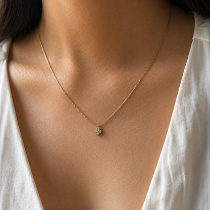 Dainty Gold Clover Crystal Pendant Necklace