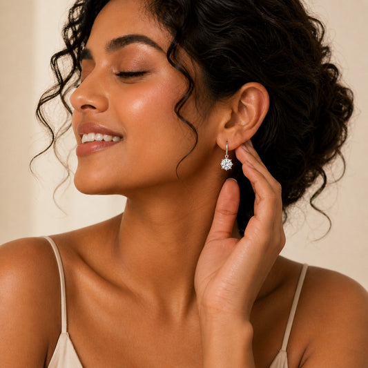 Silver Crystal Drop Earrings for Women