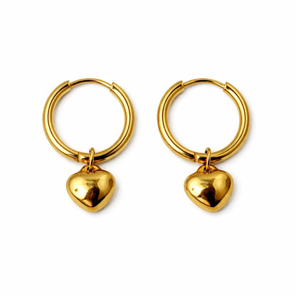 Dainty Heart Charm Hoop Earrings