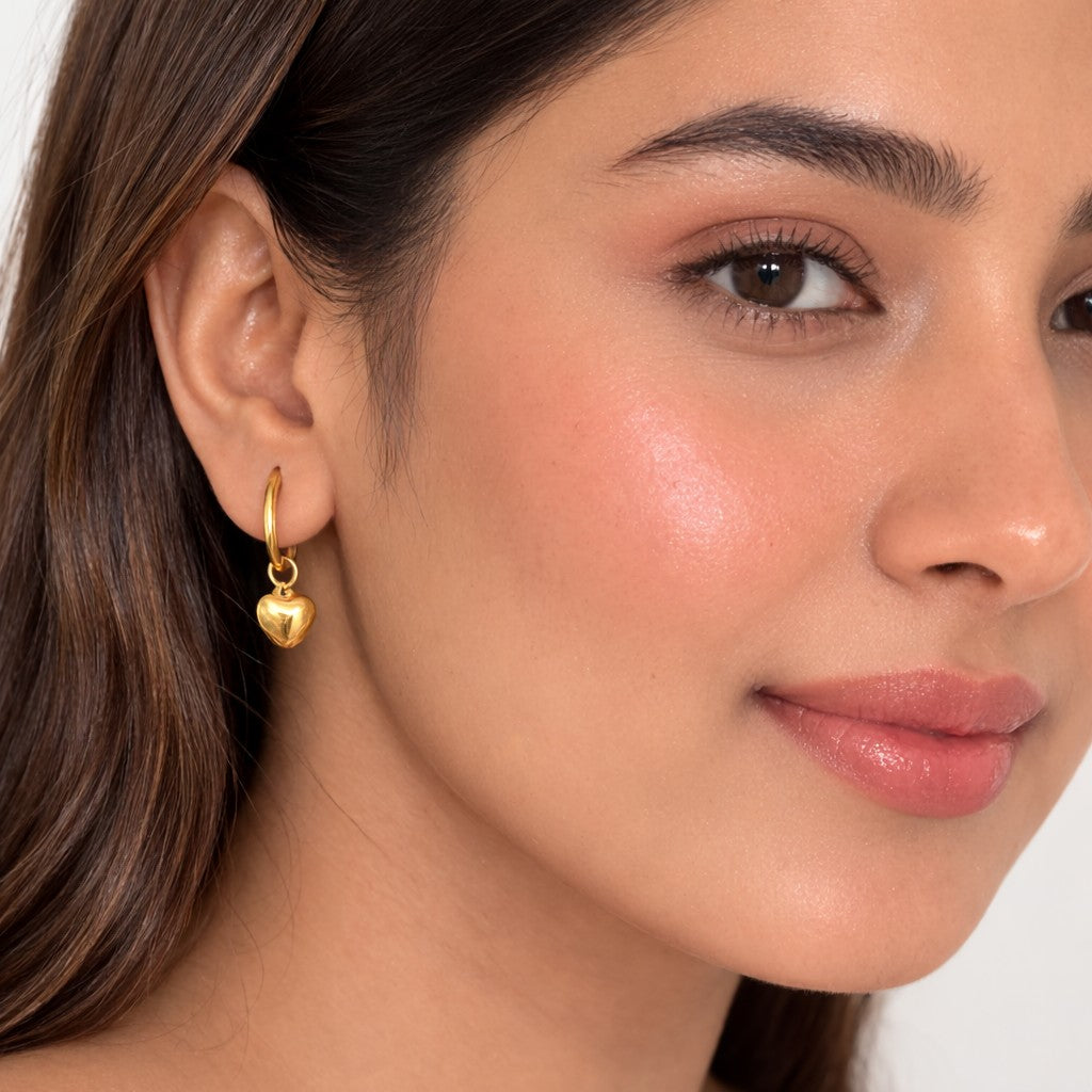 Dainty Heart Charm Hoop Earrings