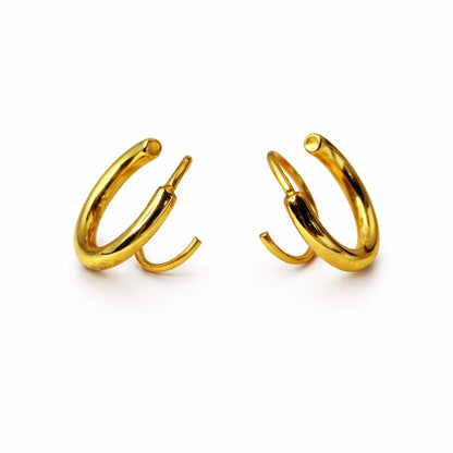 Double layer cord hoop earrings in gold tone stainless steel