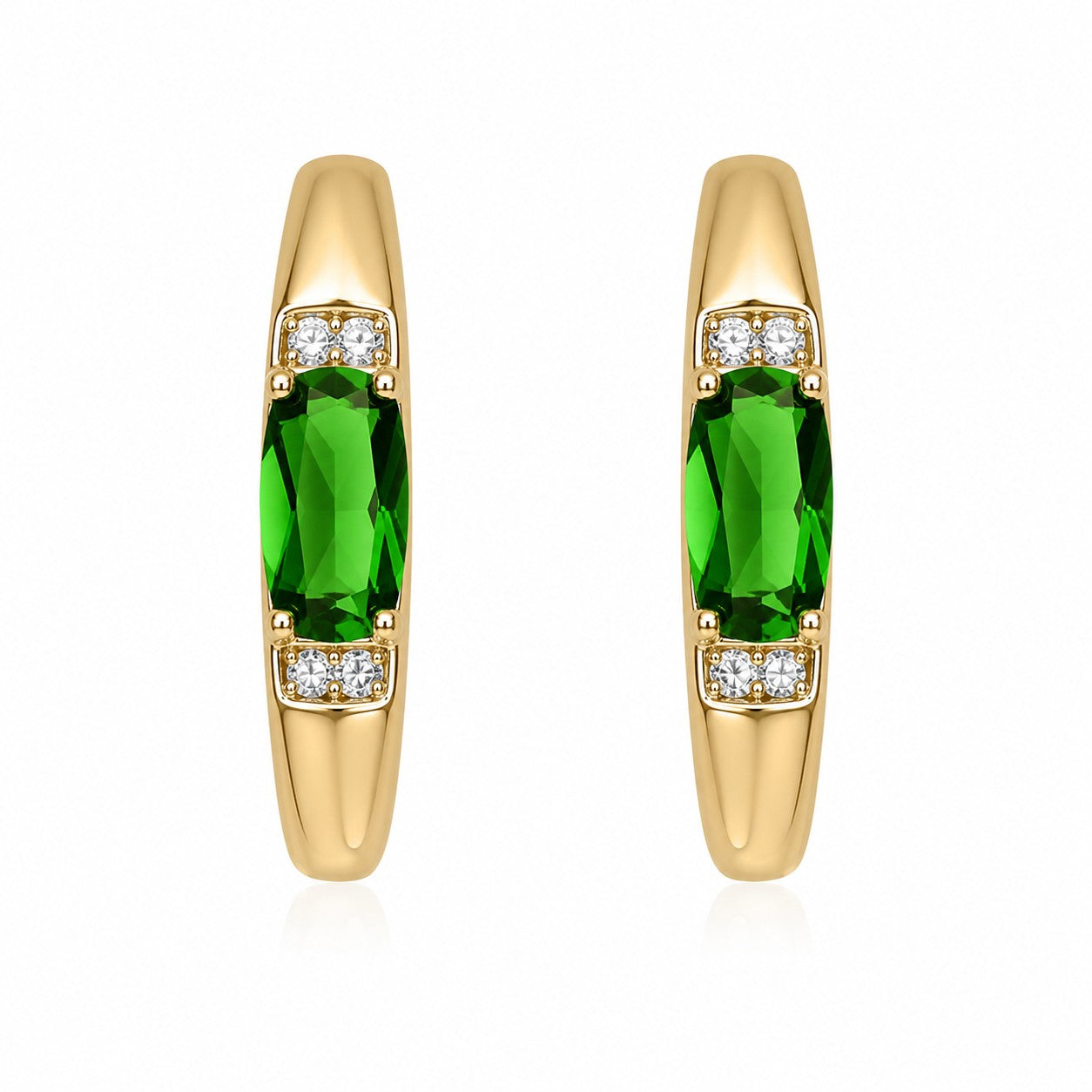 Gold Plated Emerald Green Stone Hoop Earrings