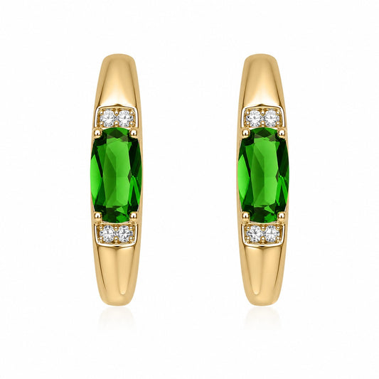 Gold Plated Emerald Green Stone Hoop Earrings