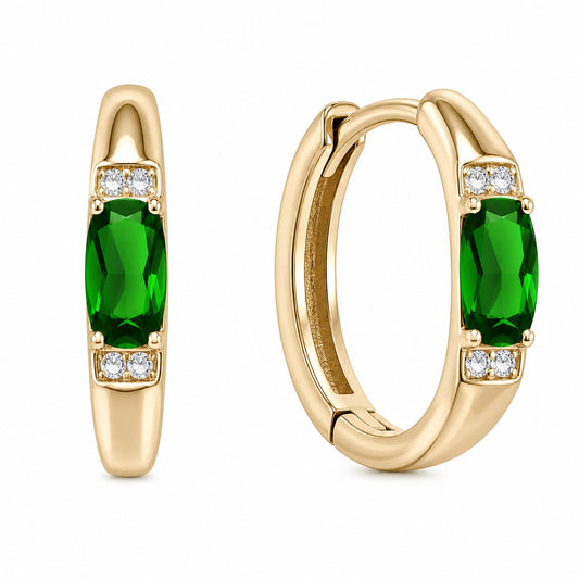 Gold Plated Emerald Green Stone Hoop Earrings