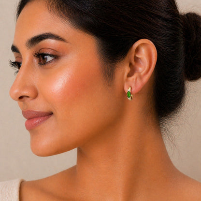 Gold Plated Emerald Green Stone Hoop Earrings
