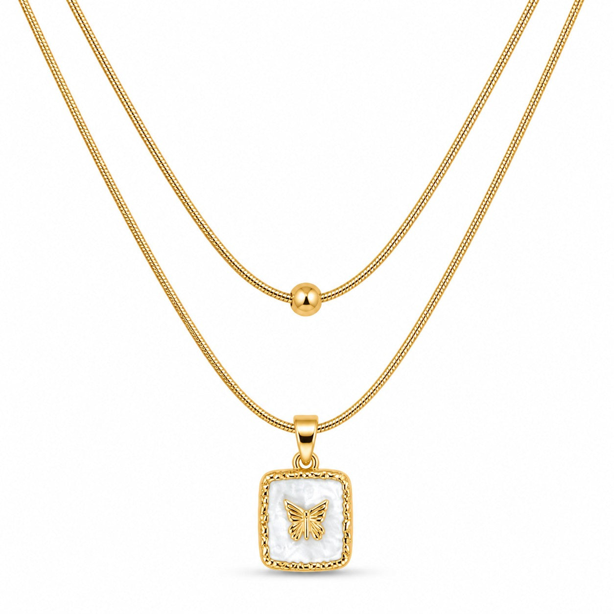 Gold Butterfly Pendant Layered Necklace