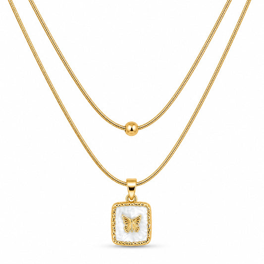 Gold Butterfly Pendant Layered Necklace