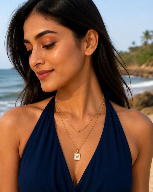 Gold Butterfly Pendant Layered Necklace