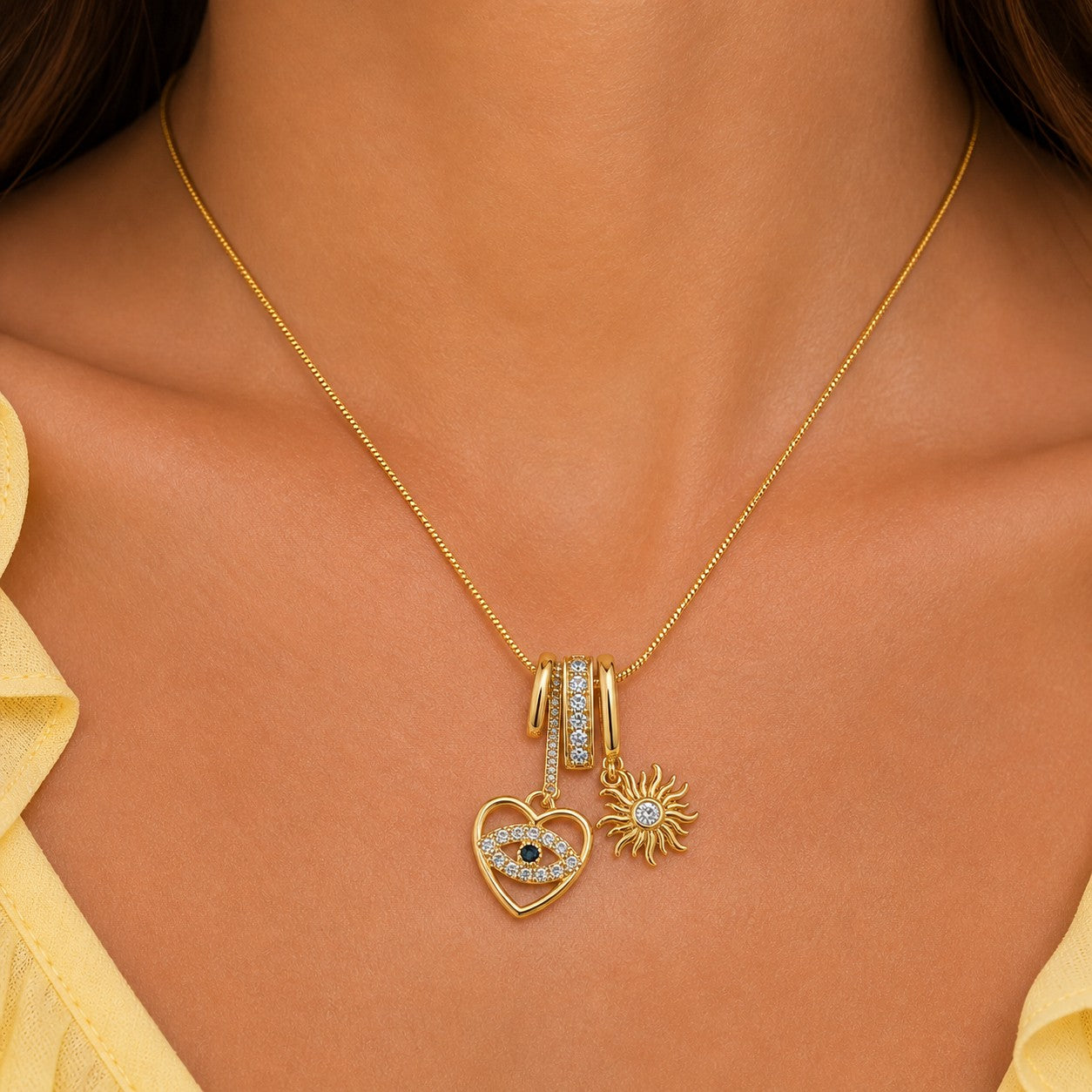 Gold Evil Eye Heart Charm