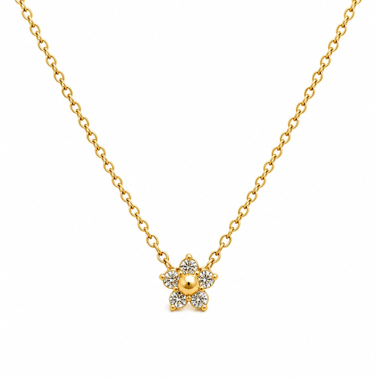 Minimal Gold Floral Crystal Charm Necklace