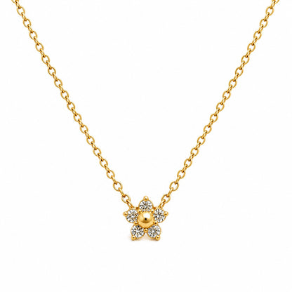 Minimal Gold Floral Crystal Charm Necklace