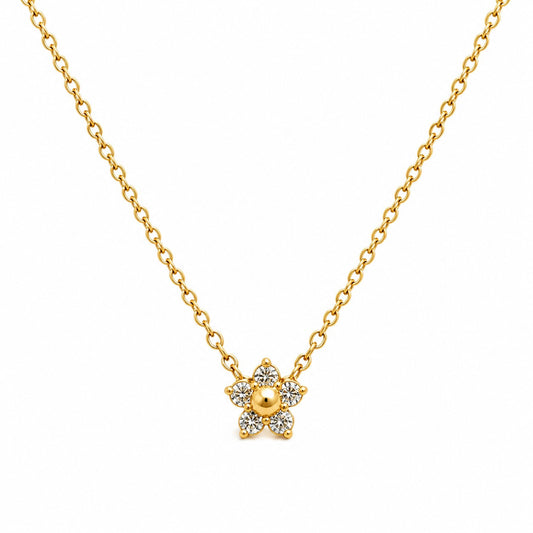 Minimal Gold Floral Crystal Charm Necklace