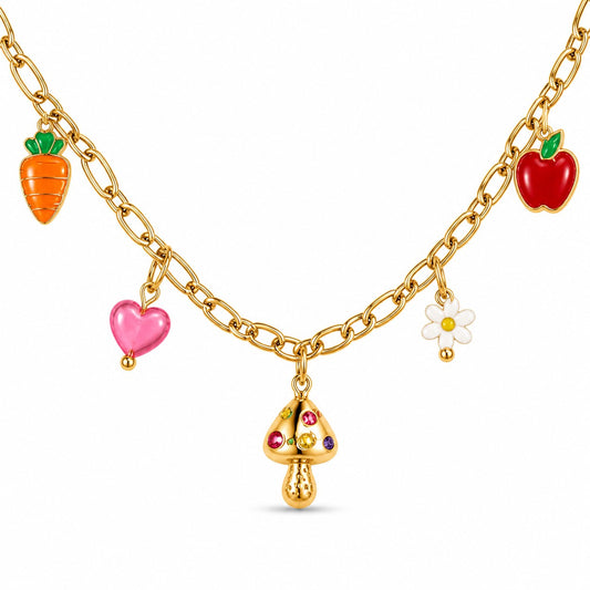 Cute Gold Multi Charm Necklace