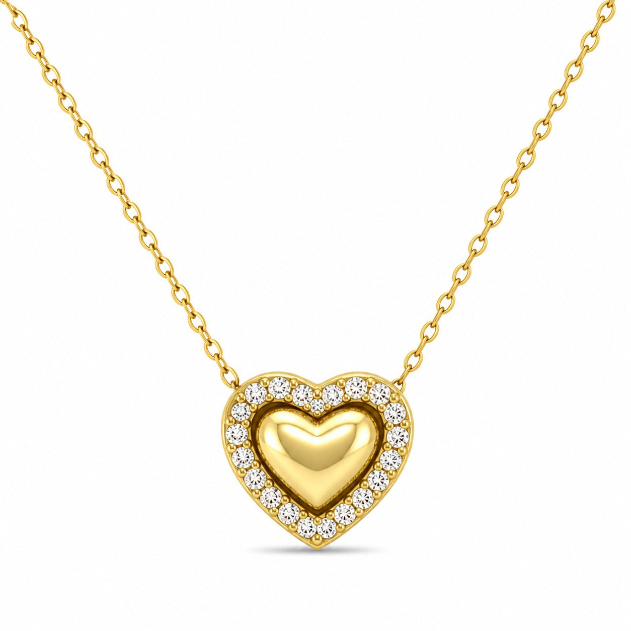 Dainty Gold Heart Halo Crystal Necklace